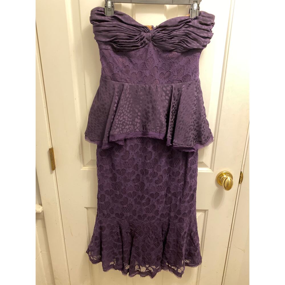 Flor et. al Purple Lace Strapless Peplum Midi Dress Evening Gown Women's Size 8 - Picture 2 of 9